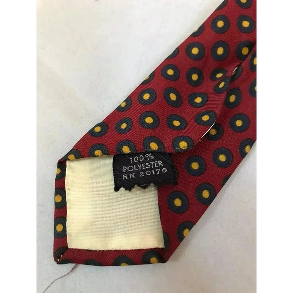 Vintage Red Yellow Polka Dots Polyester Men's Mid Century Classic Neck Tie - Picture 4 of 4